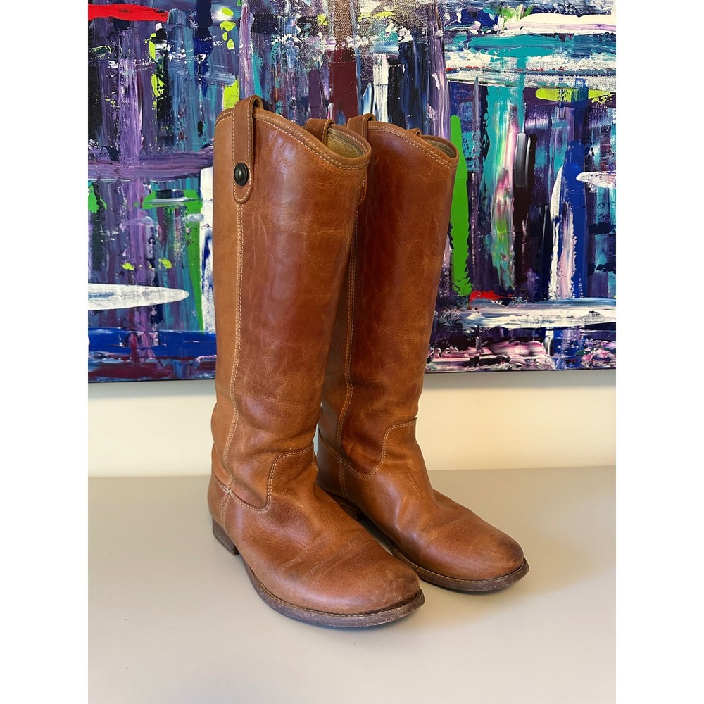 Frye Melissa Button Tall Leather Riding Boots in Cognac Tan | Size 8